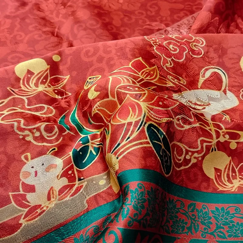 Fio vermelho rosa flor para calças, 100% tecido de seda amoreira, cheongsam, colete e saia, 26 m