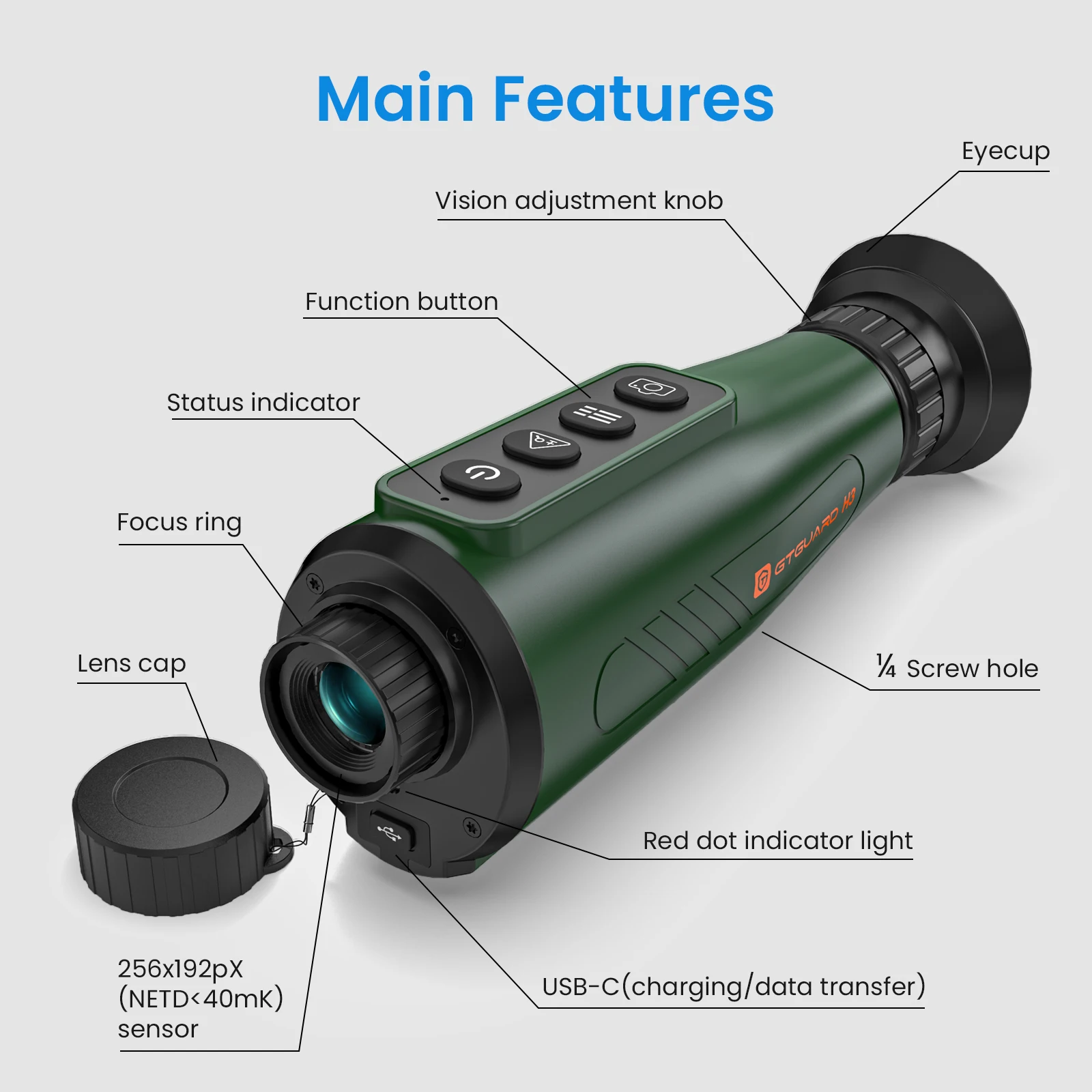 [Genuine]GTGUARD H3 AI Thermal Imaging Monocular Super-resolution Thermal Camera Multiple Scenes Handheld IR Night Vision Goggle