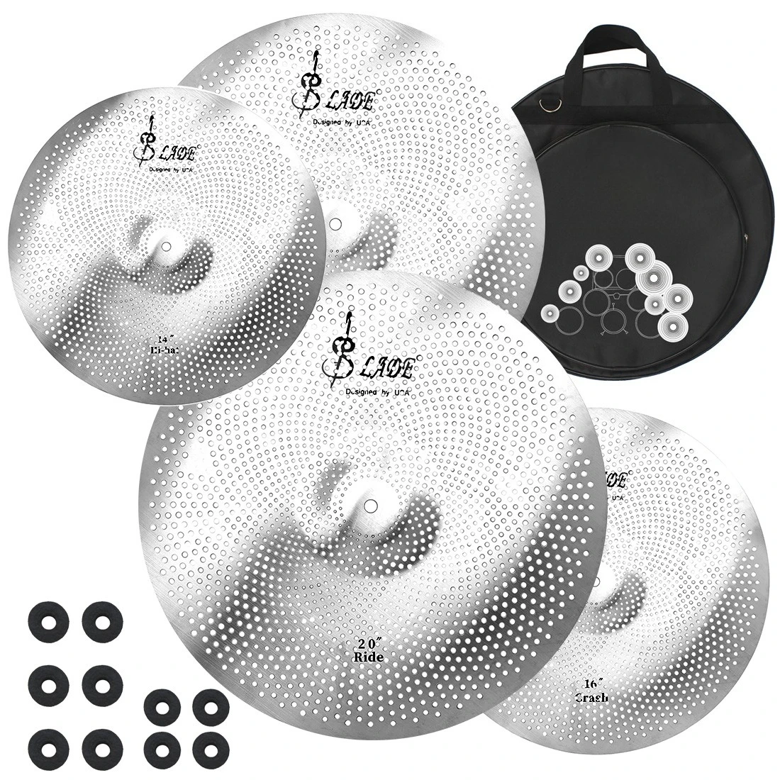 Cymbal Mute Pads, 5-Piece Set for Drum Kit, Hi-Hat and Cymbals, Alloy Mutes, Silent Practice Accessories, Drum Set Add-Ons