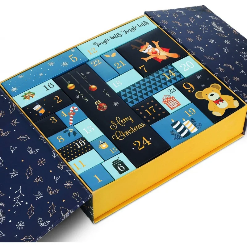 Boîtes de calendrier de l'avent en papier cadeau de luxe personnalisées, produit personnalisé, fabriqué en Chine, calendrier à fermeture magnétique, 12/24 jours