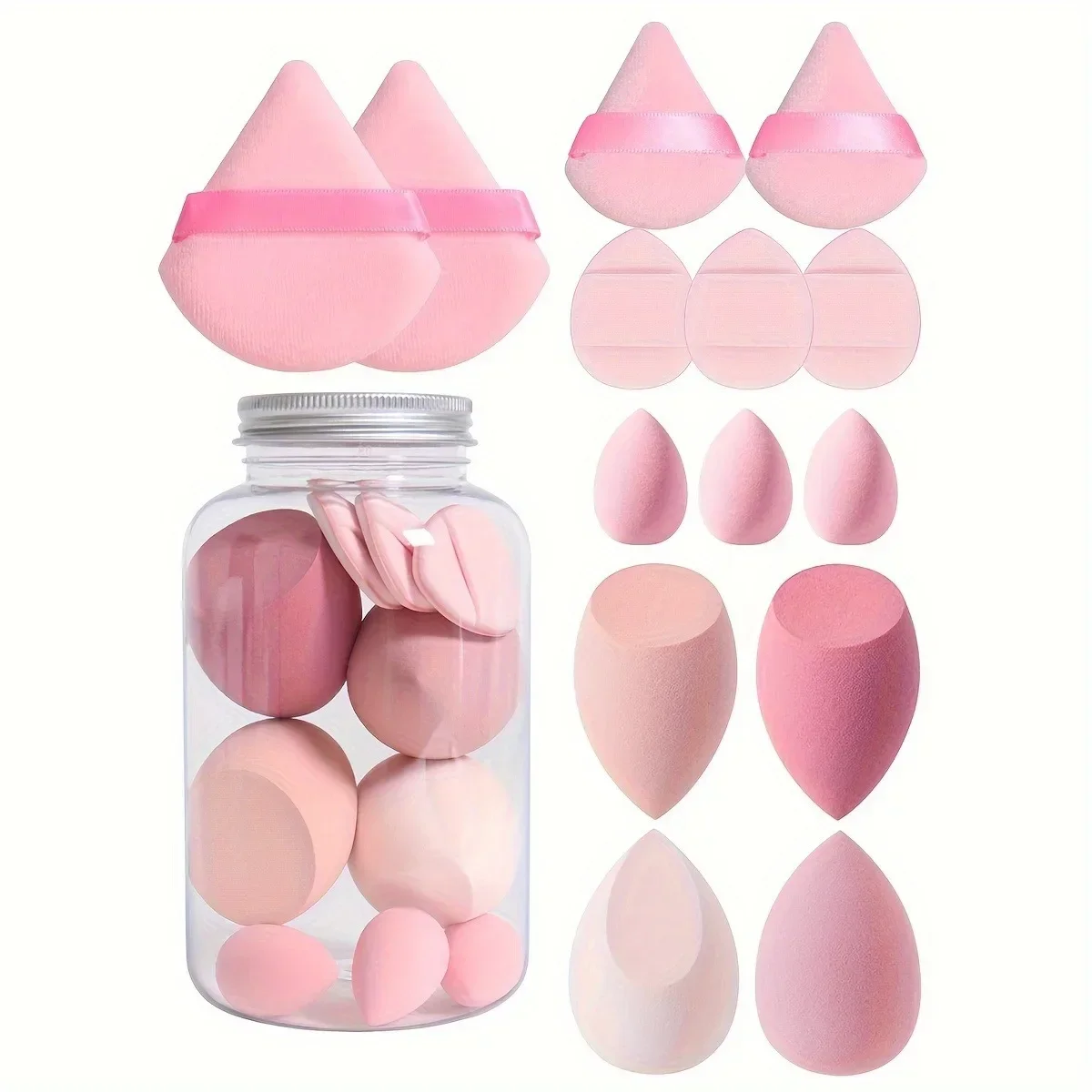 Esponja de maquiagem definida com armazenamento Jar, Velvet Beauty, Finger Puff, dupla utilização, base úmida e seca, cosméticos Puffs, 14pcs