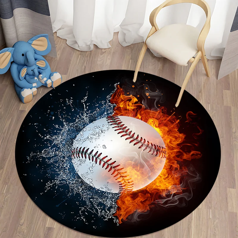 Baseball Round Carpet Anti-Slip 3D Printed Area Rug Floor Mat for Home Living Room Bedroom Decor Kids Sport Rug Chair Doormat