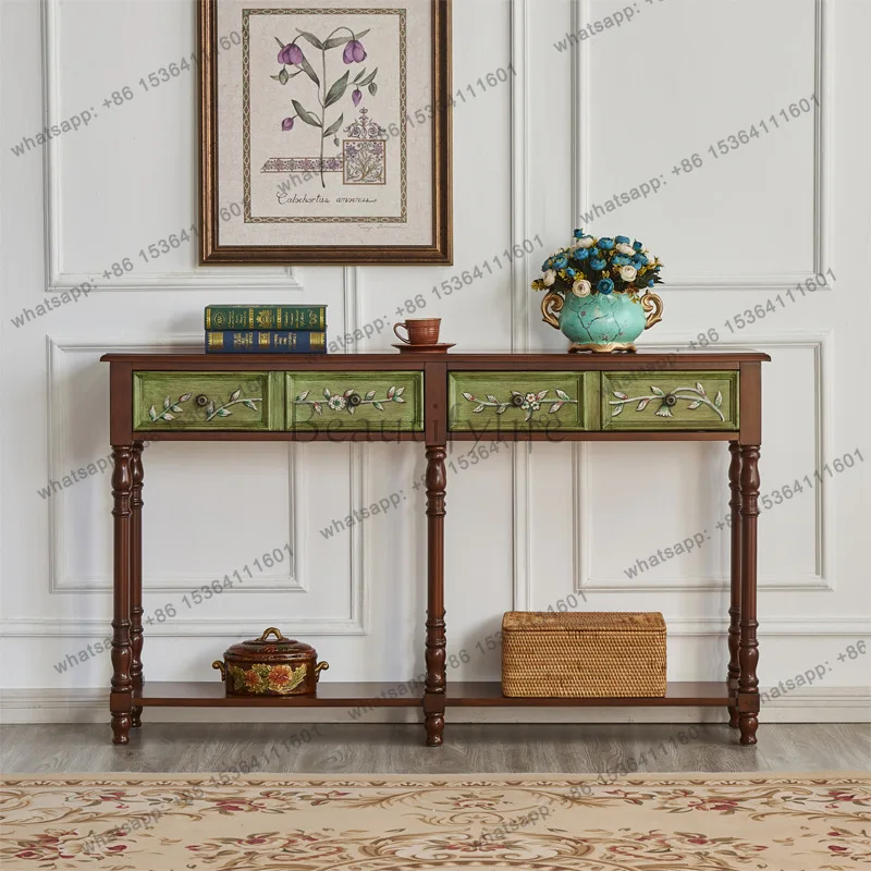 American Painted Furniture Entrance Platform Retro Green Gold Packing Two Buckets Walnut Decorations