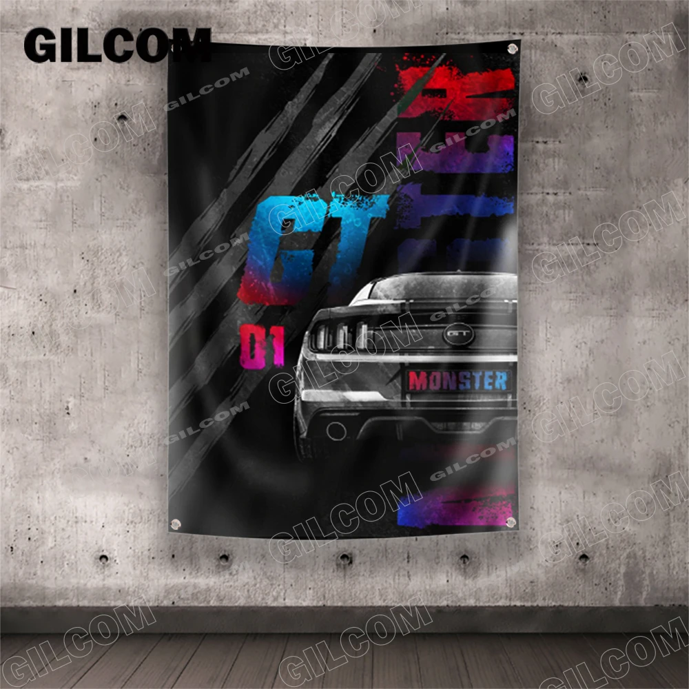 Flag Retro  80S Colorful Car Racing Poster Advertise Logo Sport Outdoor Club Digital Printing Banner Tapestry Brass Grommet