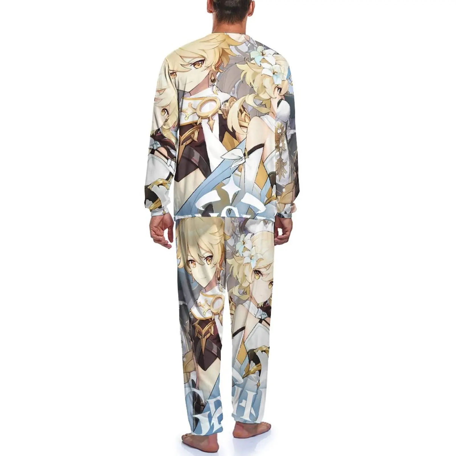 Genshin Impact Pajamas Cute Anime Men Long Sleeve Kawaii Pajamas Set 2 Piece Casual Winter Printed Sleepwear Birthday Present