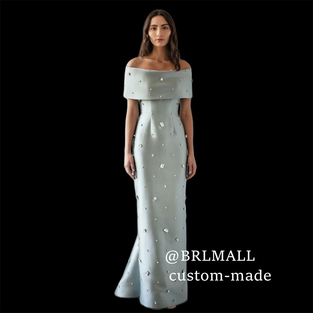 

Off Shoulder Satin Party Gowns for Women Customized Long Sheath Evening Dresses, Crystals Accent Formal Event Dinner Dresses