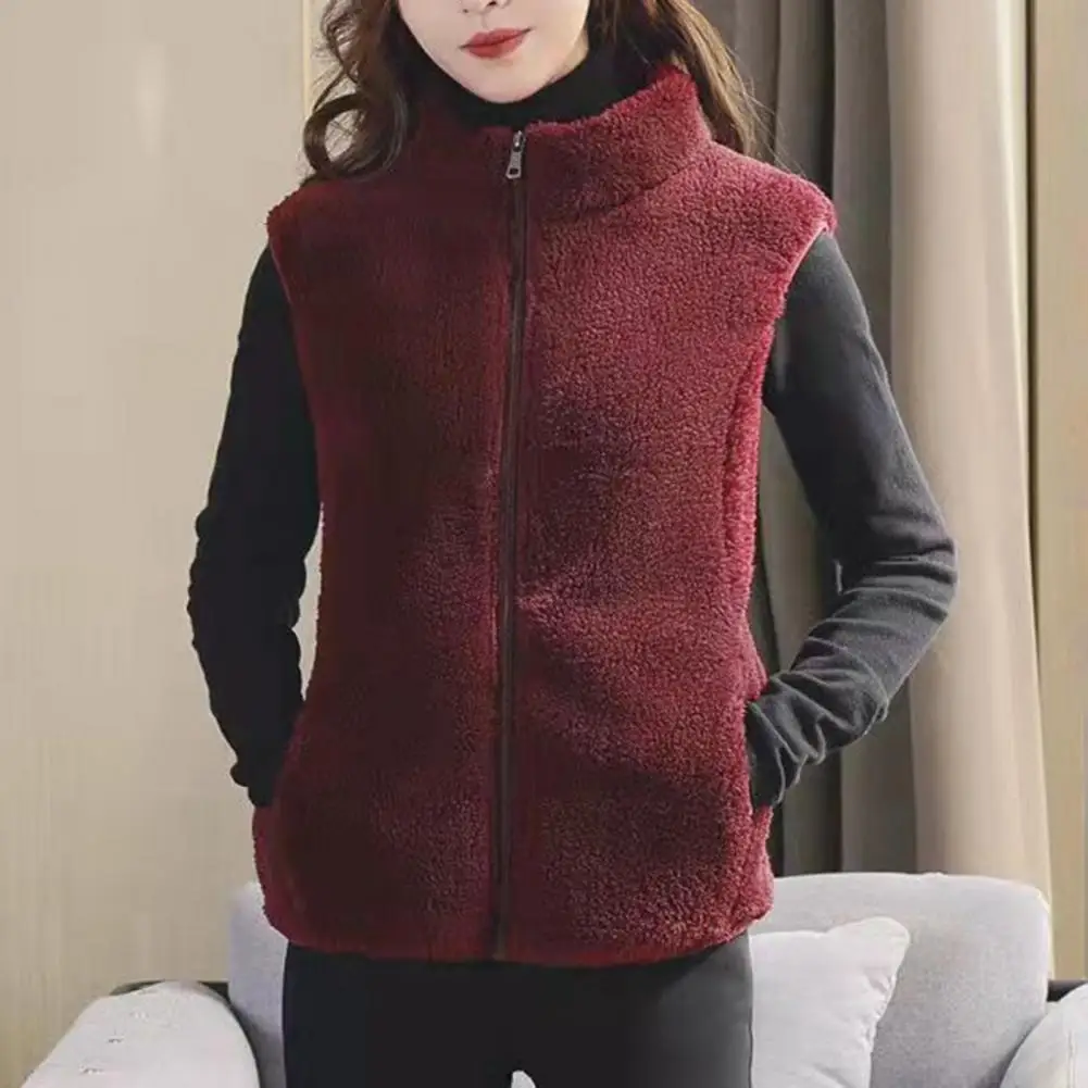 

Women Winter Vest Women's Sleeveless Plush Vest with Stand Collar Zipper Closure Warm Winter Waistcoat with Neck Protection