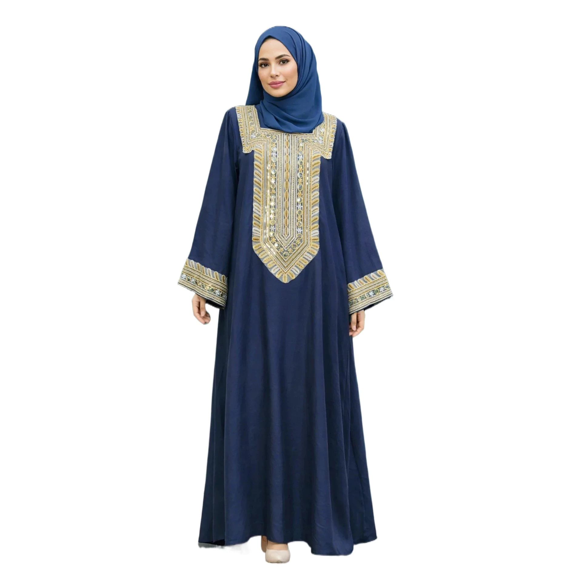 

Foreign Trade Women's Clothing Turkey New Dress Embroidered Sequins Splicing Loose Large Size Long Dress Cw95604
