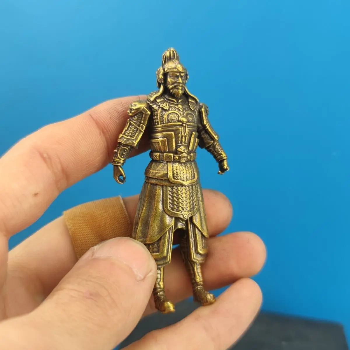 7cm Vintage Copper Ancient Chinese Tang Dynasty General Armored Officerb Veda Guardian God Sculpture Model Ornament