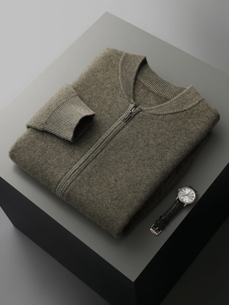 100% Cashmere Sweater Autumn Winter Men's Clothing Luxury Style Zipper Knitted Cardigan Thick Casual Coat Solid Color Warm Tops