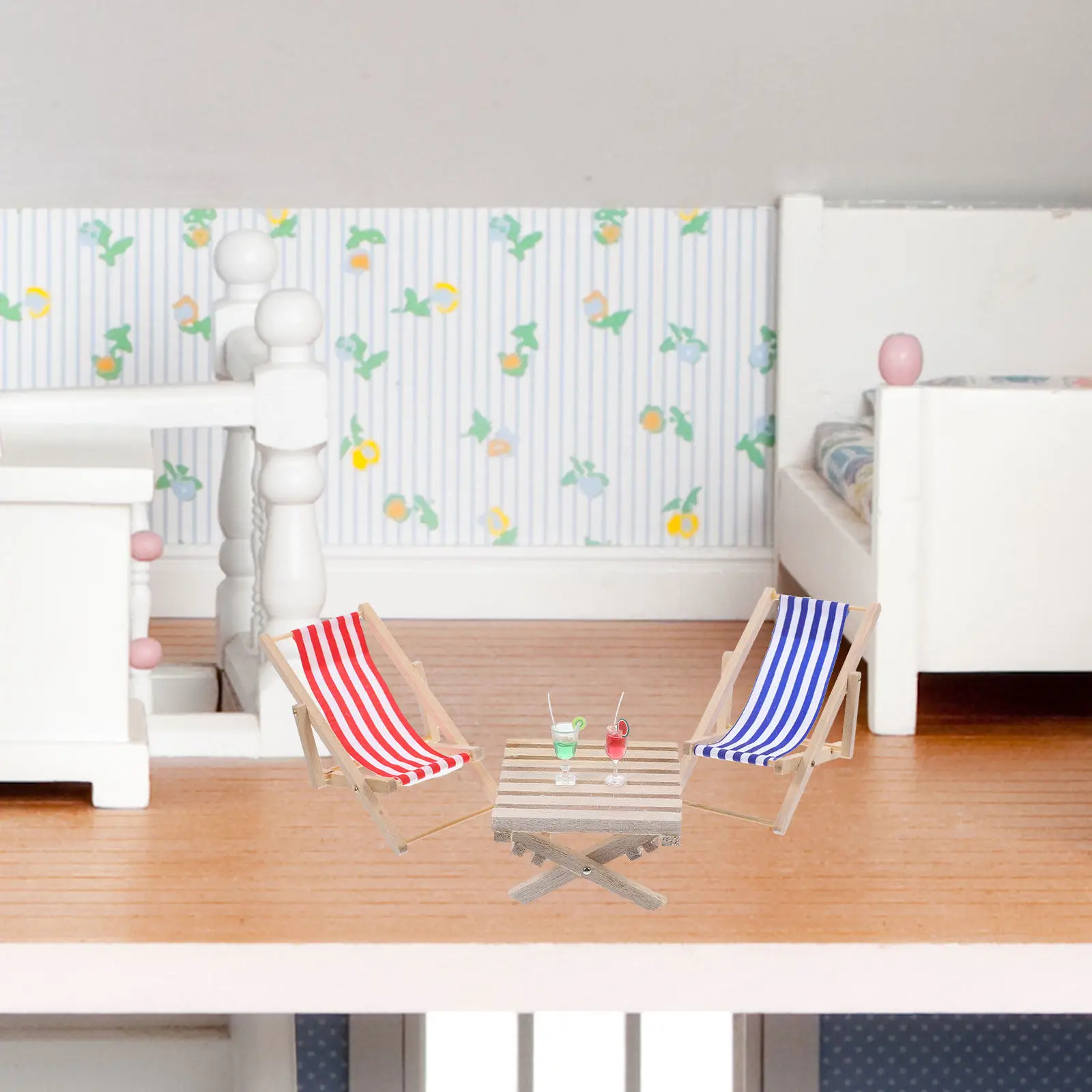 

1Set Wooden Miniature Dollhouse Furniture Set Including Tiny Desk Chair Cup Decor for Mini House Beach Theme Craft Photography