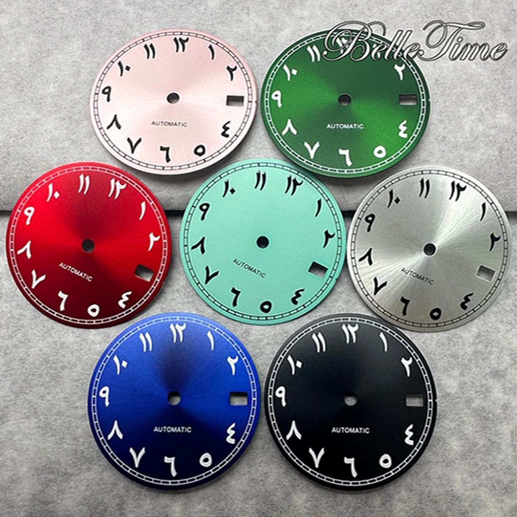 28.5mm Black Silver Blue Red Green Orange Pink Sky Blue Arabic Numeral Watch Faces Fit NH35 /NH36/4R/7S Automatic Movement ﻿