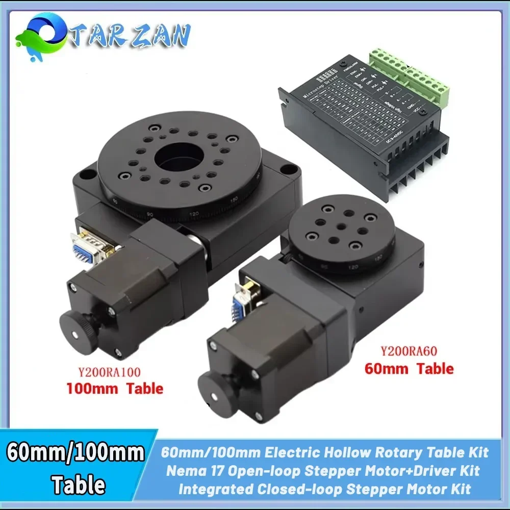 

60/100mm High Precision Electric Rotary Table Ratio 90/180:1 360 Indexing Plate 42 Stepper Motor Drive Kit Replacement DD Motor