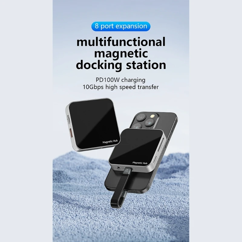 

Blueendless magnetic USB C Hub USB A 3.2 10Gbps PD100W Type-C Multiport Adapter SD/TF Card Hub 7 In 1 HUB for iPhone 16 15 Pro M