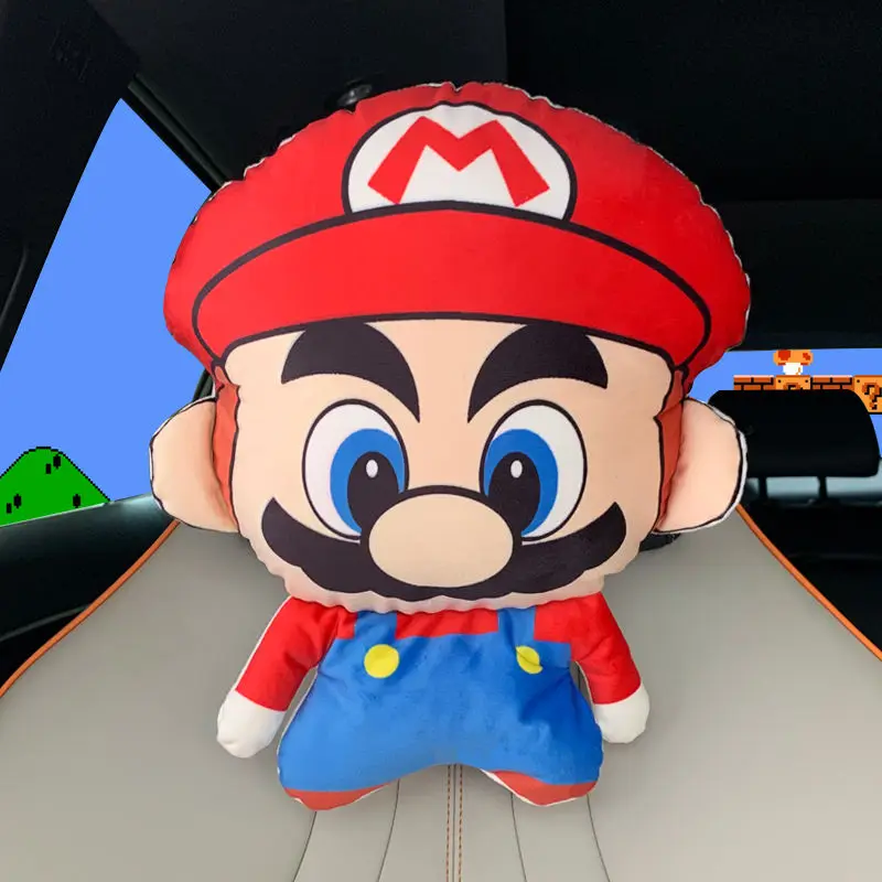 Reposacabezas de dibujos animados de Mario animation peripheral, forma tridimensional creativa, almohada cómoda para el cuello, decoración del coche