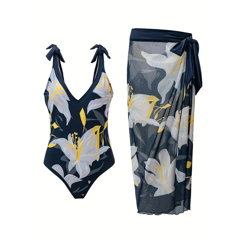 

2025 Pure Desire Style One- Swimsuit Two-Piece Set New European and American Sexy Deep V Gathered Backless High-End Swimsui