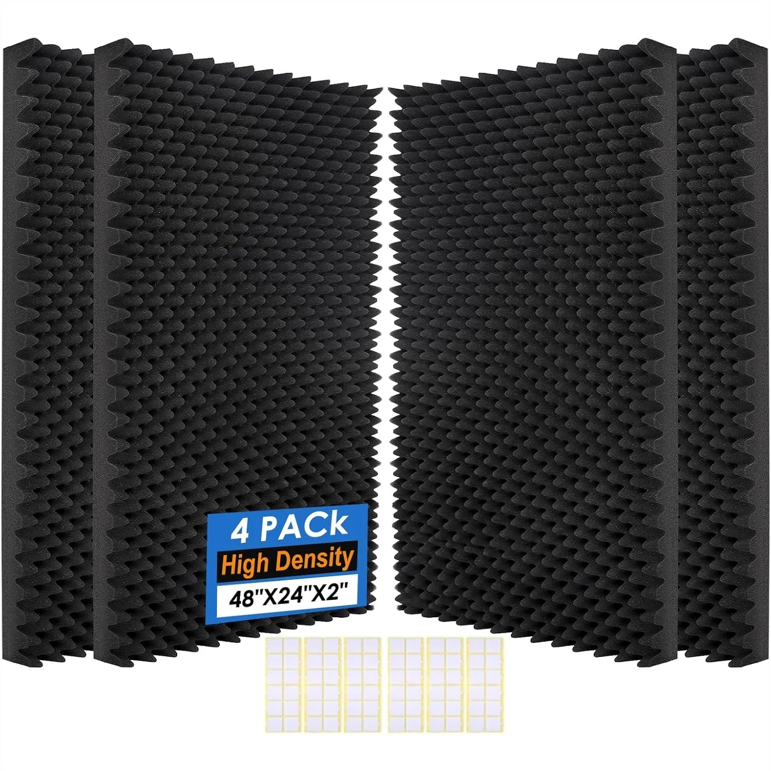 Acoustic Panels 48x24x2 inch Egg Crate Foam for Echo Absorption Home Office, 4 Pack Black