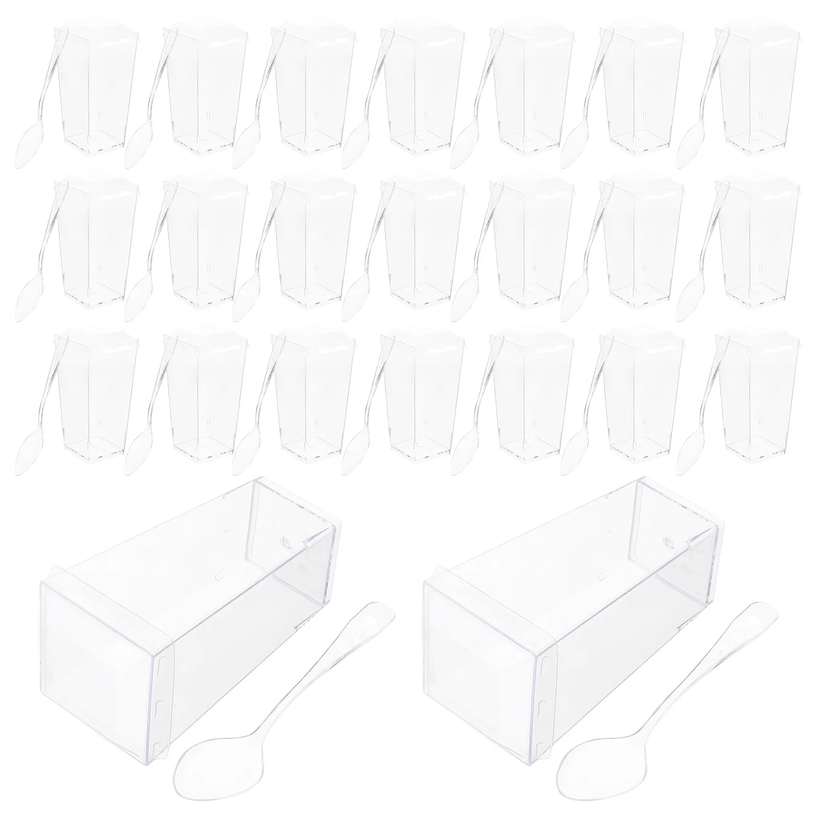 

50 комплектов прозрачных десертных стаканчиков, прочные нескользящие пластиковые портативные мини-принадлежности для вечеринок, чашки для пудинга, чашка для мусса, десертная чашка с ложкой