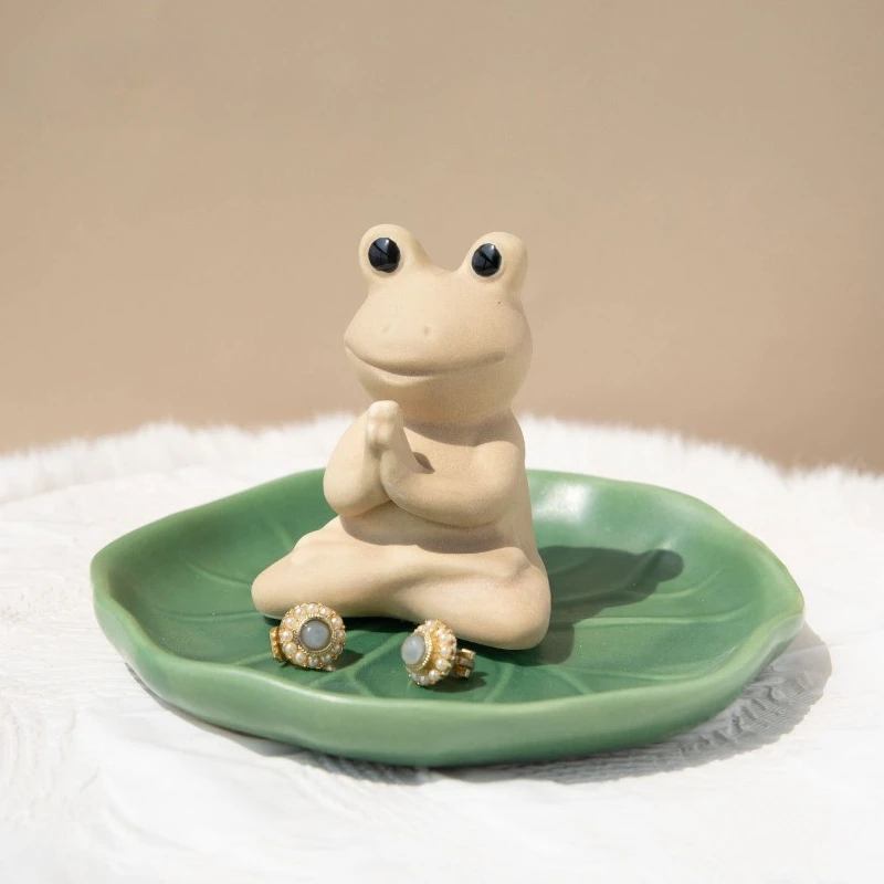 Meditation Frog Ceramic Jewelry Plate Creative Ring Earrings Storage Dish Dressing Table Desktop Home Decoration Ornament gifts
