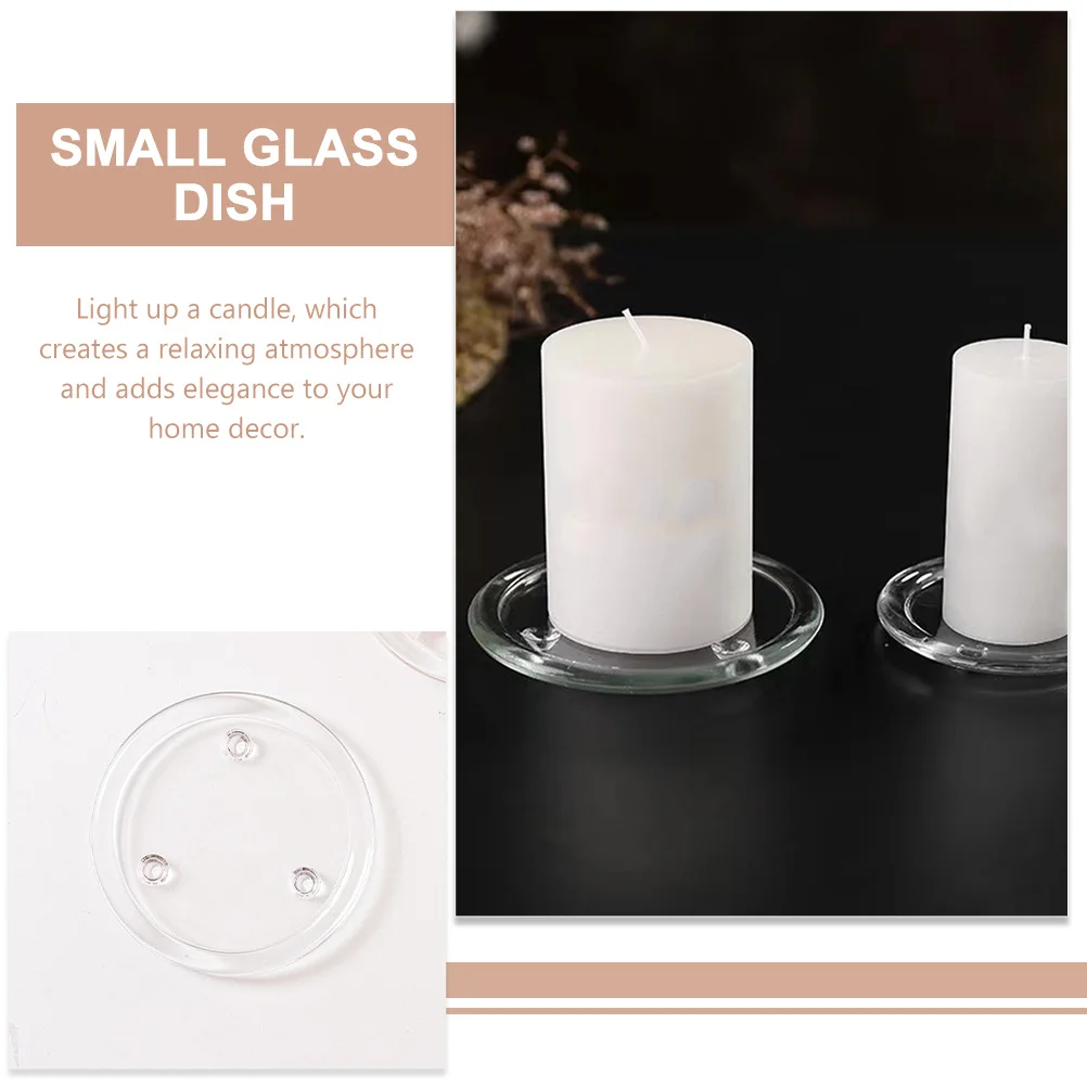5Pcs Glass Plates Pillar Holder Trays Round Decorative Coasters Small for Wedding Home Banquet Candlelight Dinner
