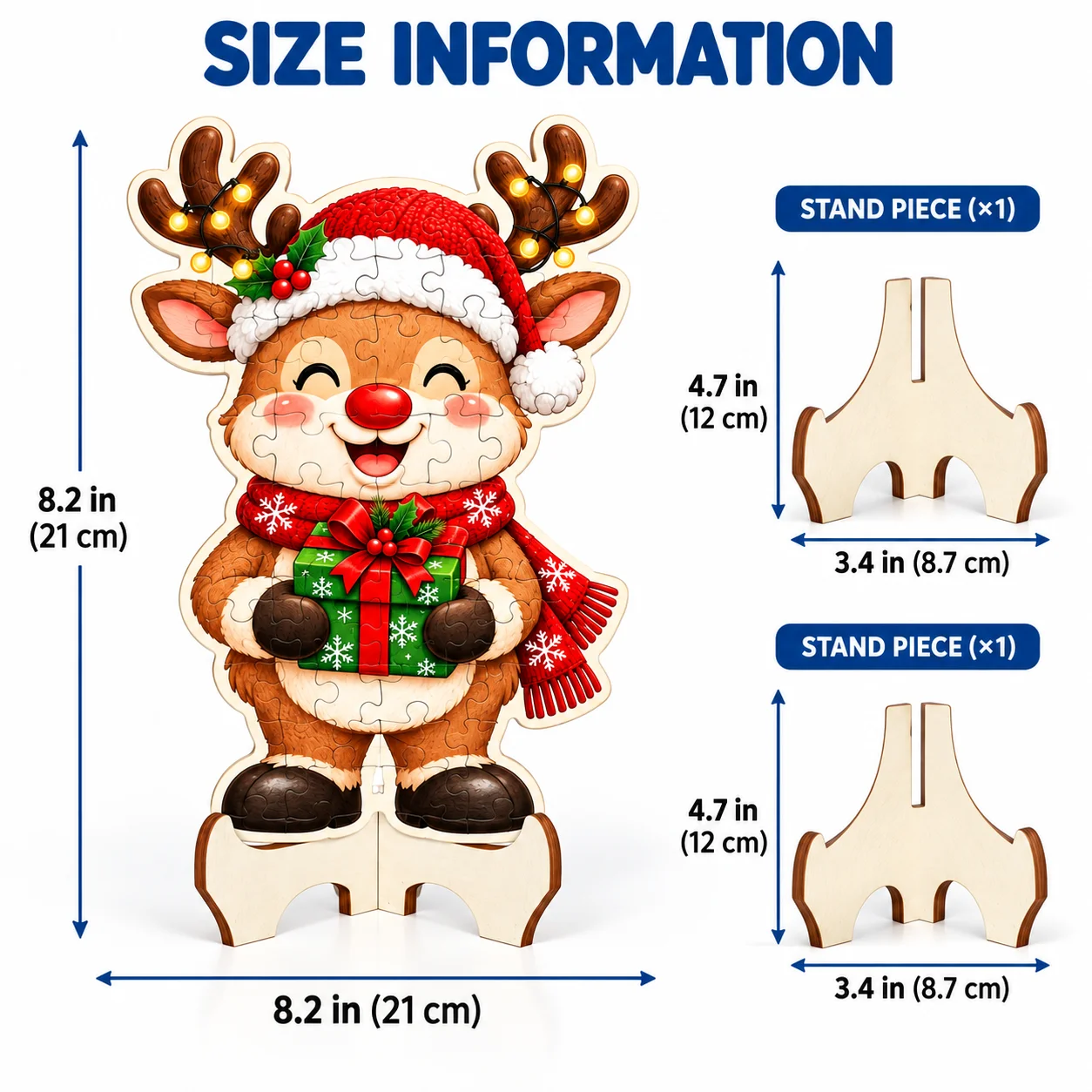 Custom Wooden Puzzle Stand Personalized Christmas Reindeer Tabletop Decor 3mm Poplar Wood UV Printed Puzzle Gift for Kids Home