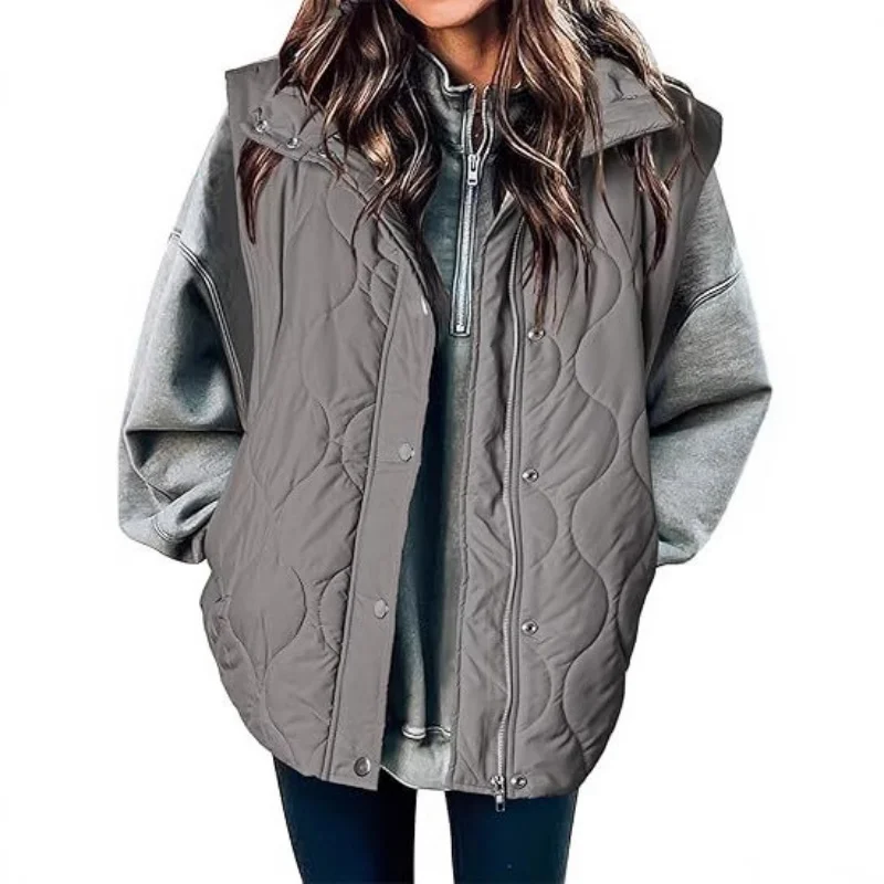 2026 autumn and winter new fashion casual solid color sleeveless cotton vest zipper button women