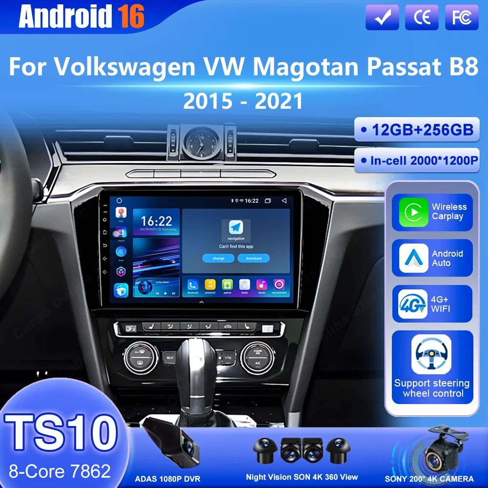 

Android 16 Carpaly Radio For Volkswagen VW Magotan Passat B8 2015 - 2021 Auto Multimedia Video Player Touch Screen 4G WIFI QLED