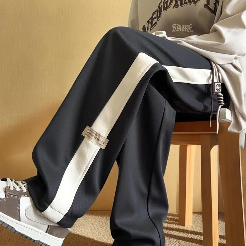 Colorblock Casual Trousers Unisex Loose High Waist Wide Leg Pants for All Seasons Plus Size Versatile Design