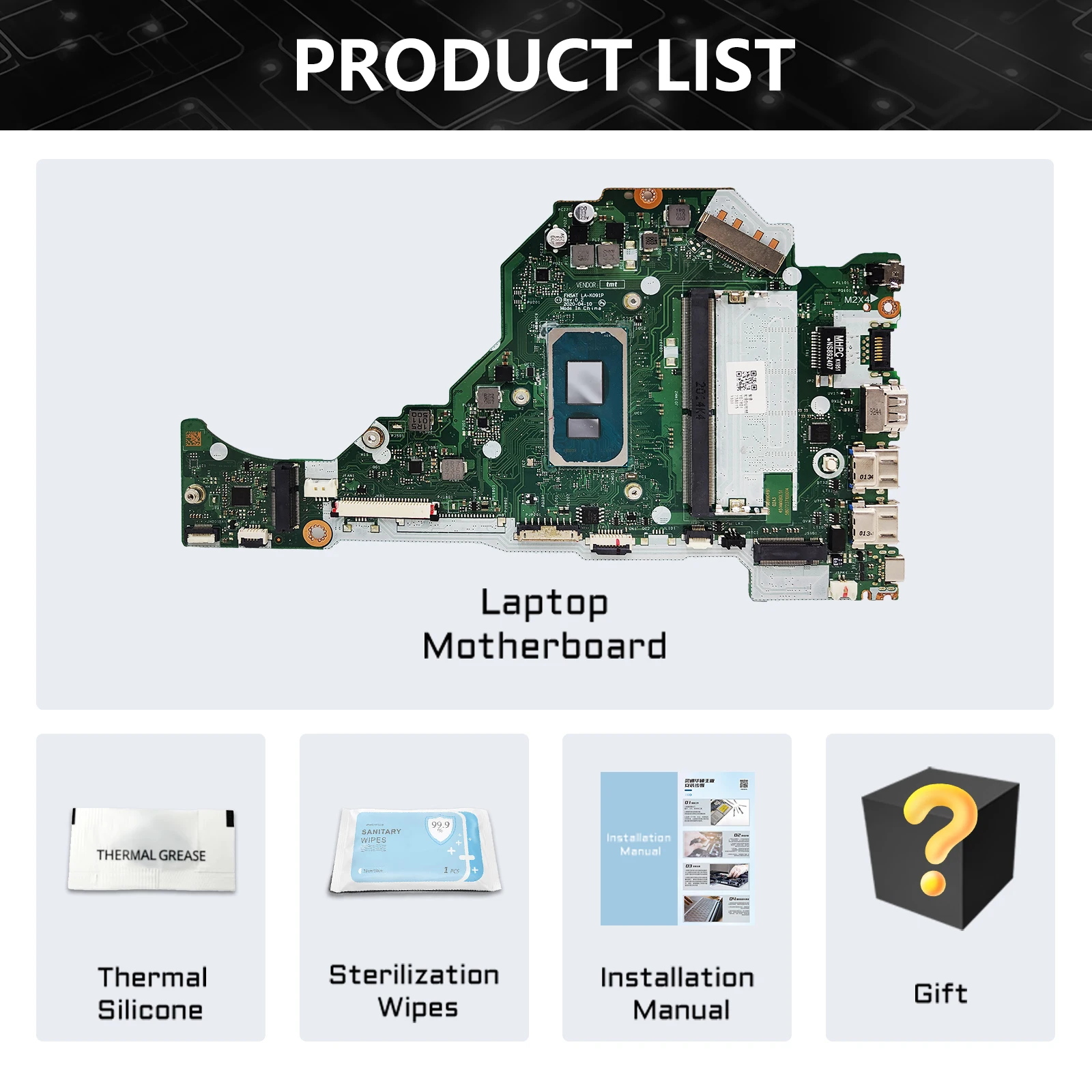 For ACER A515-56 Laptop Motherboard LA-K091P SRK02 i7-1165G7 4GB RAM NBA171100510 Notebook Mainboard A517-56 100% Tested OK