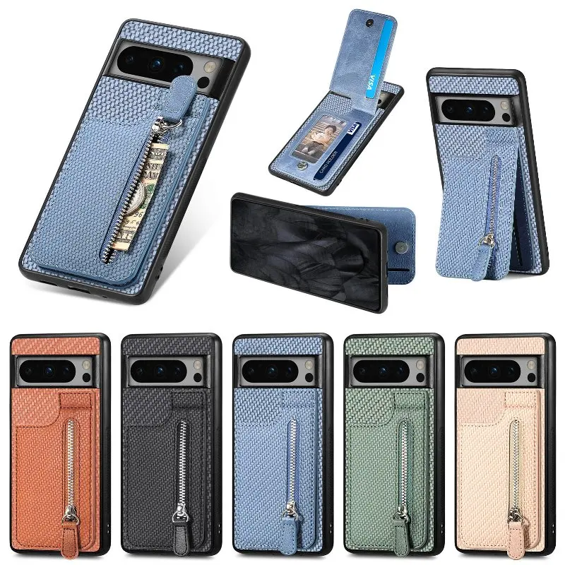 

Back Vertical Flip Card Slots With Zipper Wallet Phone Case For Google Pixel 9 Pro XL 8A 8Pro 7 Pro 7A Protective Cover