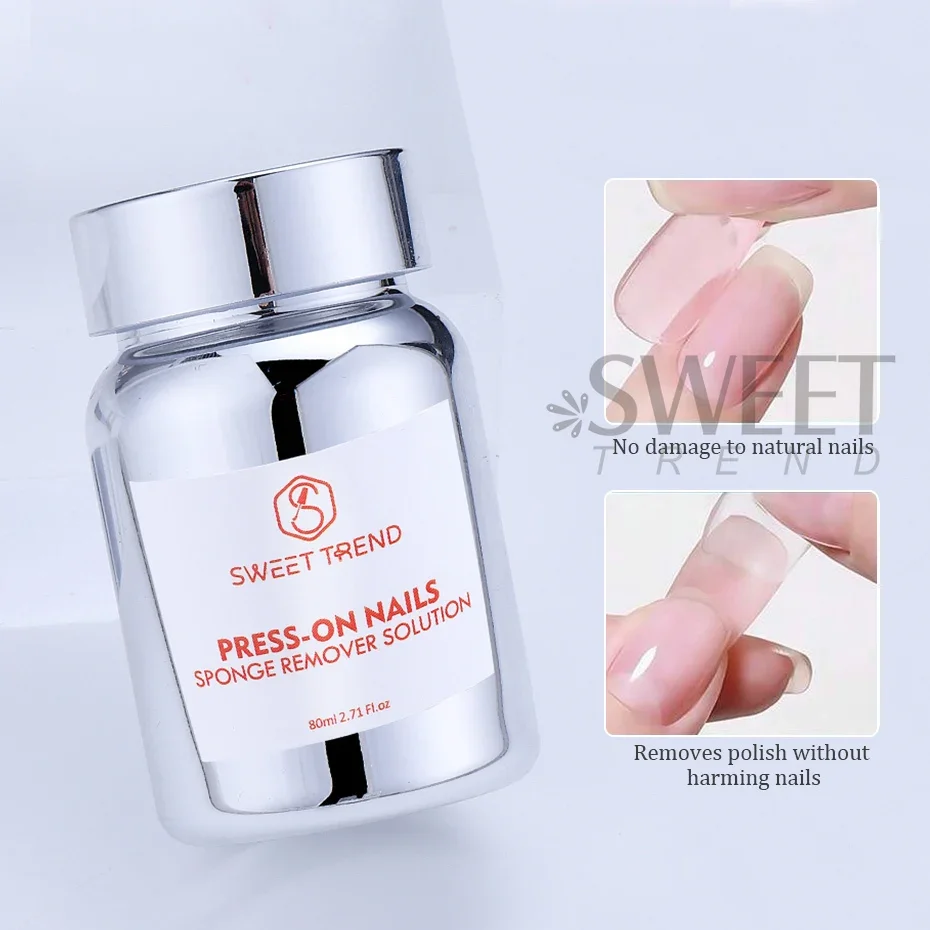 80ml Nail Press-on Nails Sponge Remover Solution Quick Gentle No Damage Reusable Nails Gel Polish Remover for False Nail Tips