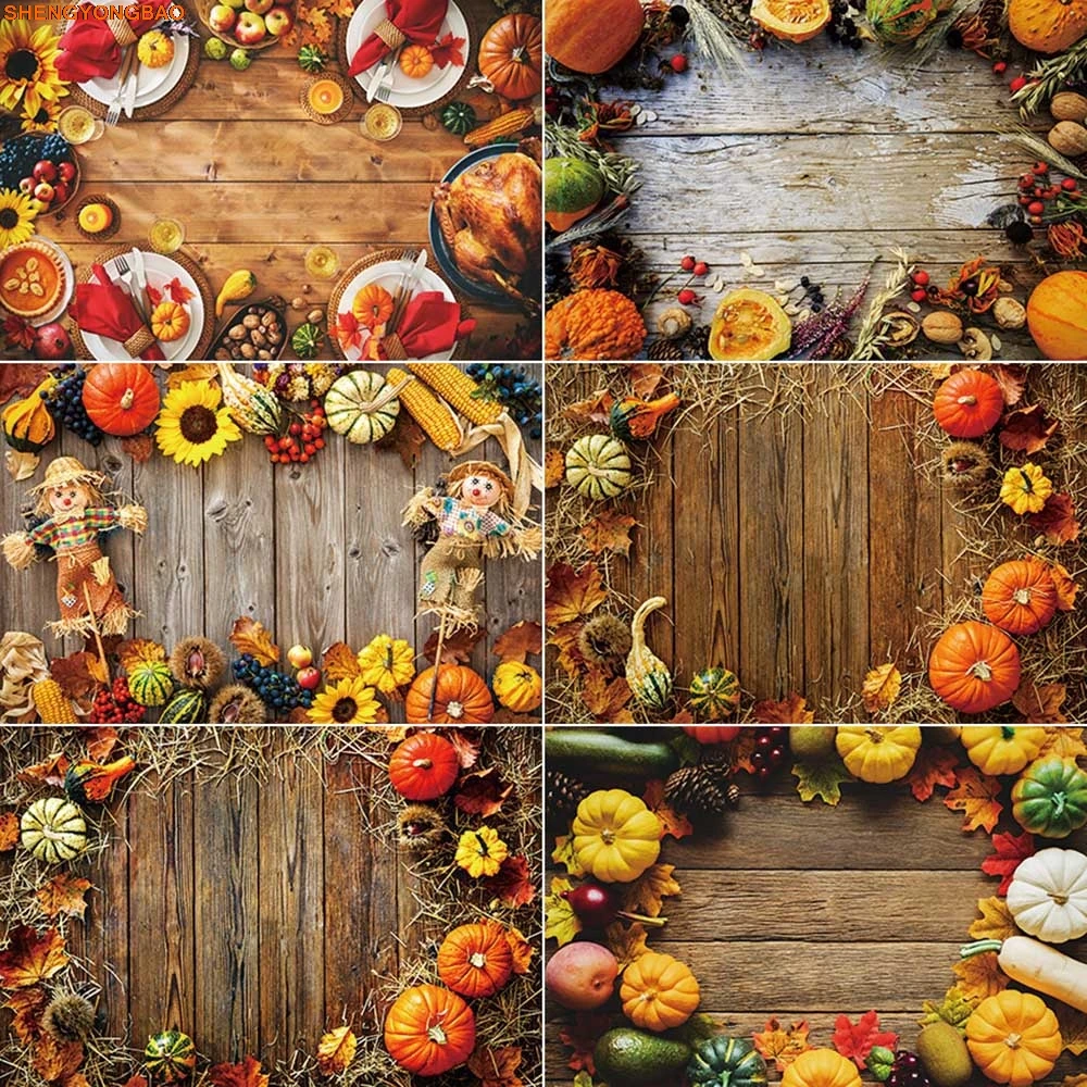 

Autumn Pumpkin Thanksgiving Photography Backgrounds Food Photobooth Mockup Photozone Backdrops Party Decoration Props