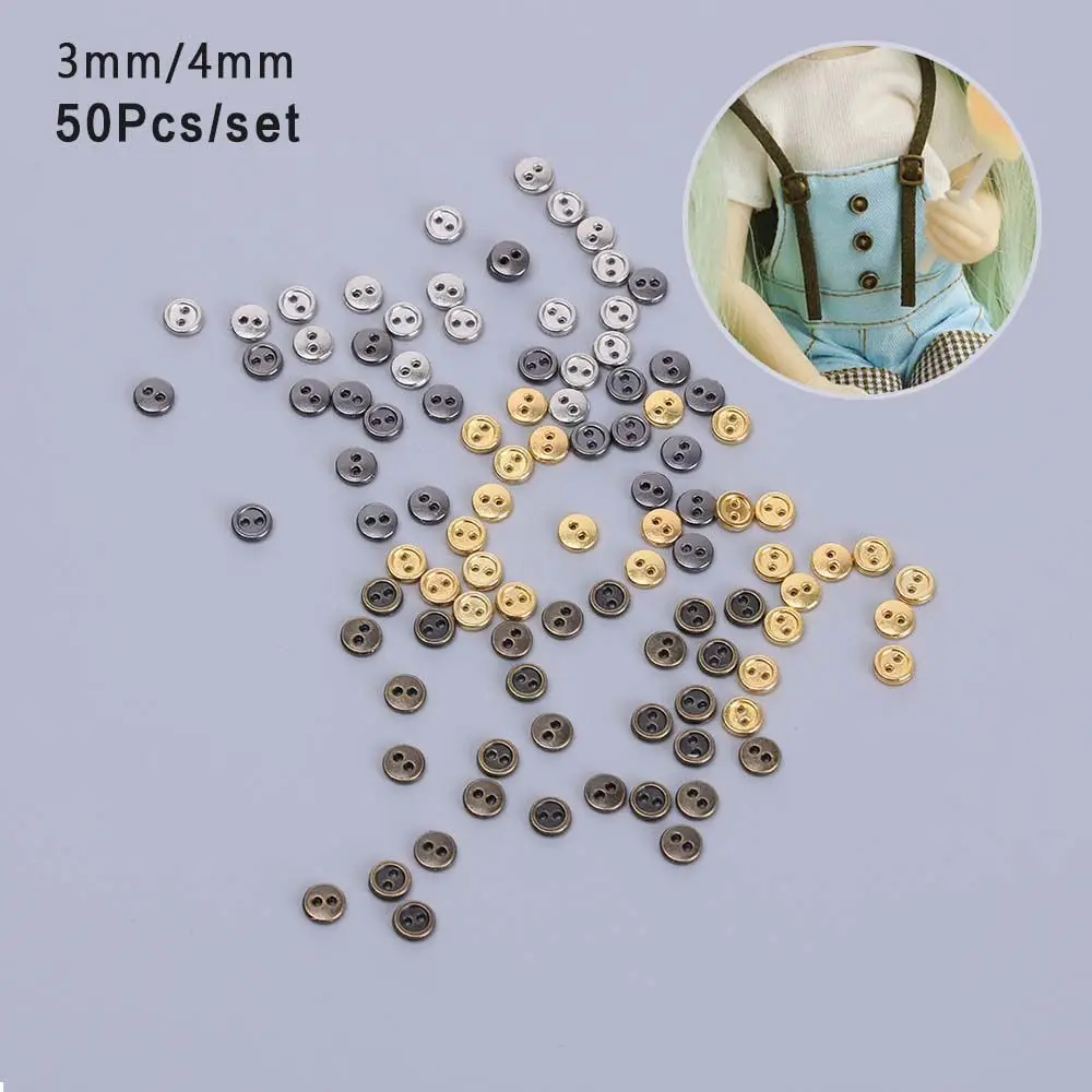 3/4mm Mini Metal Buttons for DIY Doll Clothes Round Buckles 2 Holes Handmade Card Making Scrapbooking Buttons Sewing，50Pcs