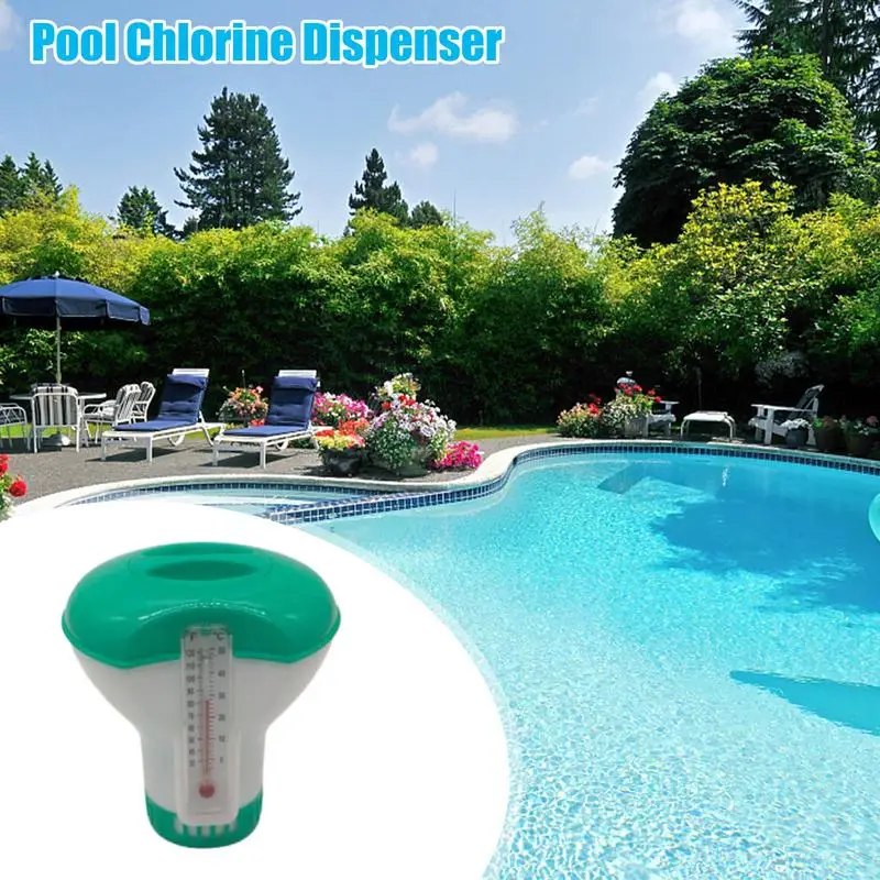 2 IN1 Swimming Pool Floating Chlorine Tablet Dispenser with Thermometer Automatic Pills Disinfecting Box Spa Pool Cleaning Tool