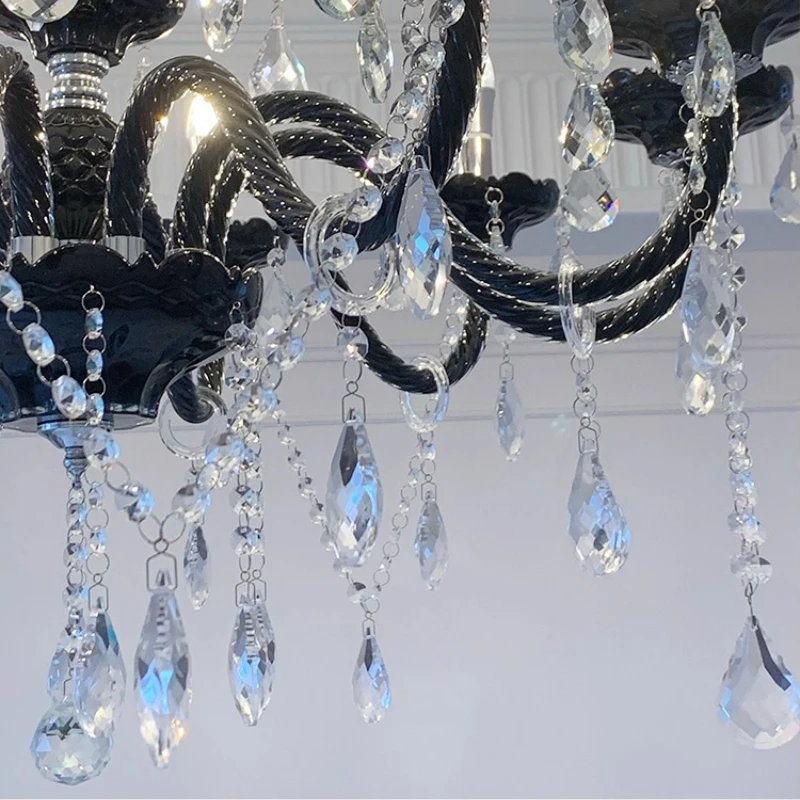 الأوروبي الأسود الفولاذ المقاوم للصدأ الثريات الدمعة شكل كريستال قلادة ضوء غرفة المعيشة دراسة غرفة نوم فندق LED مصباح معلق #5