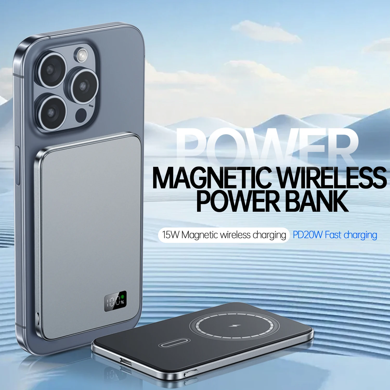 10000mAh Ultra thin Alloy Powerbank Magnetic Power Bank Wireless Fast Charger For iPhone 15 14 13 12 Backup battery For Magsafe