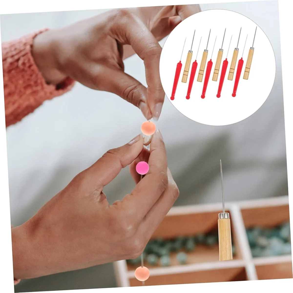 

1Set Ergonomic Beads Awl Reusable Household Beading Needle Kit with Sturdy Crochet Needle for DIY Jewelry Making