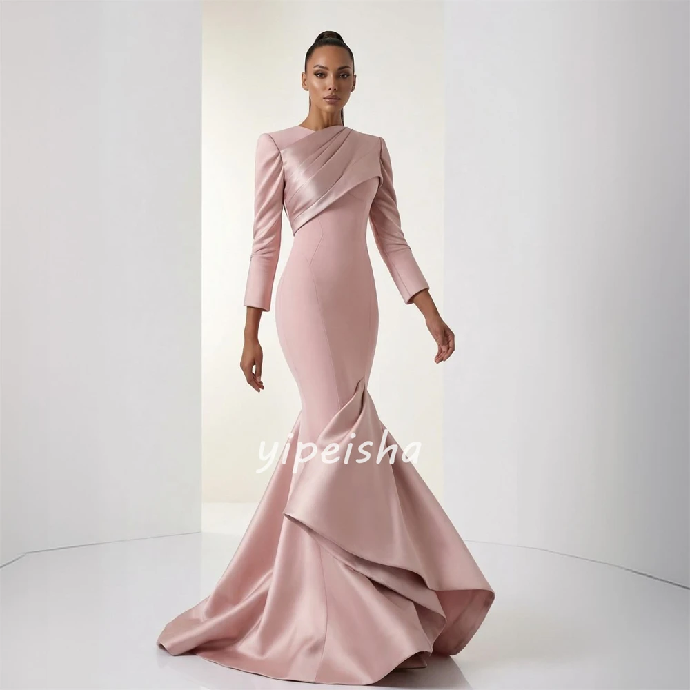 Maßgeschneiderte, elegante, modische Jersey-Kleider mit Rüschen und Falten, Meerjungfrau, U-Ausschnitt, lange Kleider, Abendkleider, moderner Stil, Größen erhältlich, sexy