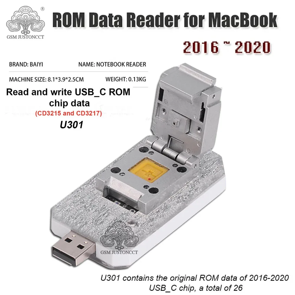 

U301 USBC Rom Assistant for Macbook Read and Write USB C Rom Chip Data Contains Original ROM Data 2016~2020 Damage Repair Tools