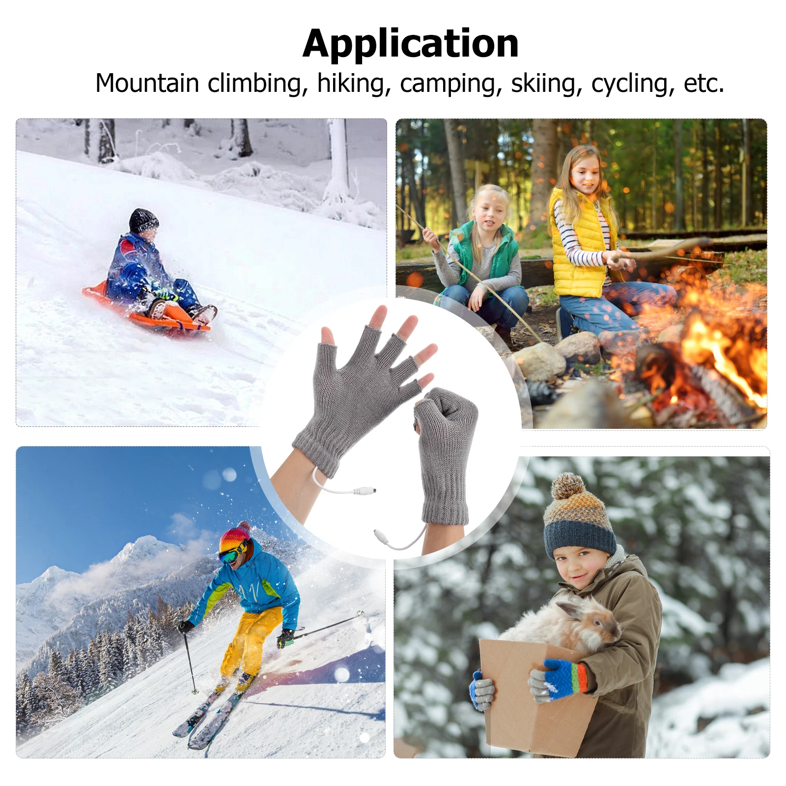 

1Pair USB Heated Mitten Unisex Winter Hands Warmer Knit Gloves with High-Tech Pet Heating for Outdoor Sports Skiing Cycling