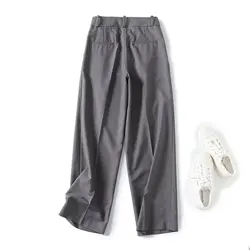 Maxdutti French Lazy Light Boyfriend Style  Casual Pants Gray Simple Suit Trousers Retro High Waist Loose For Women