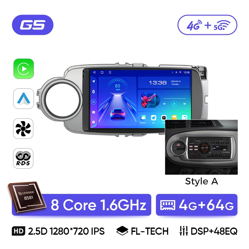 Ainavi Autoradio Voor Toyota Yaris 2012 2013 2014 2015 2016 2017 Android 13 Auto Draadloze Carplay 4G IPS Auto multimedia DSP 2 Din