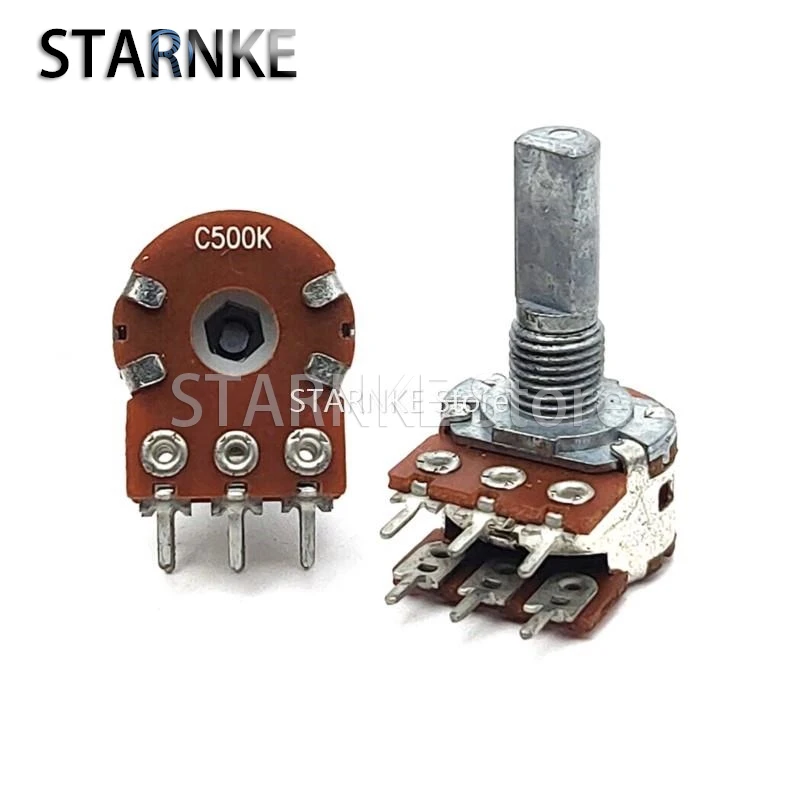 2PCS 16 Type C500K 6-Pin Dual Amplifier Audio Speaker Tone Volume Potentiometer D Shaft Length 20mm