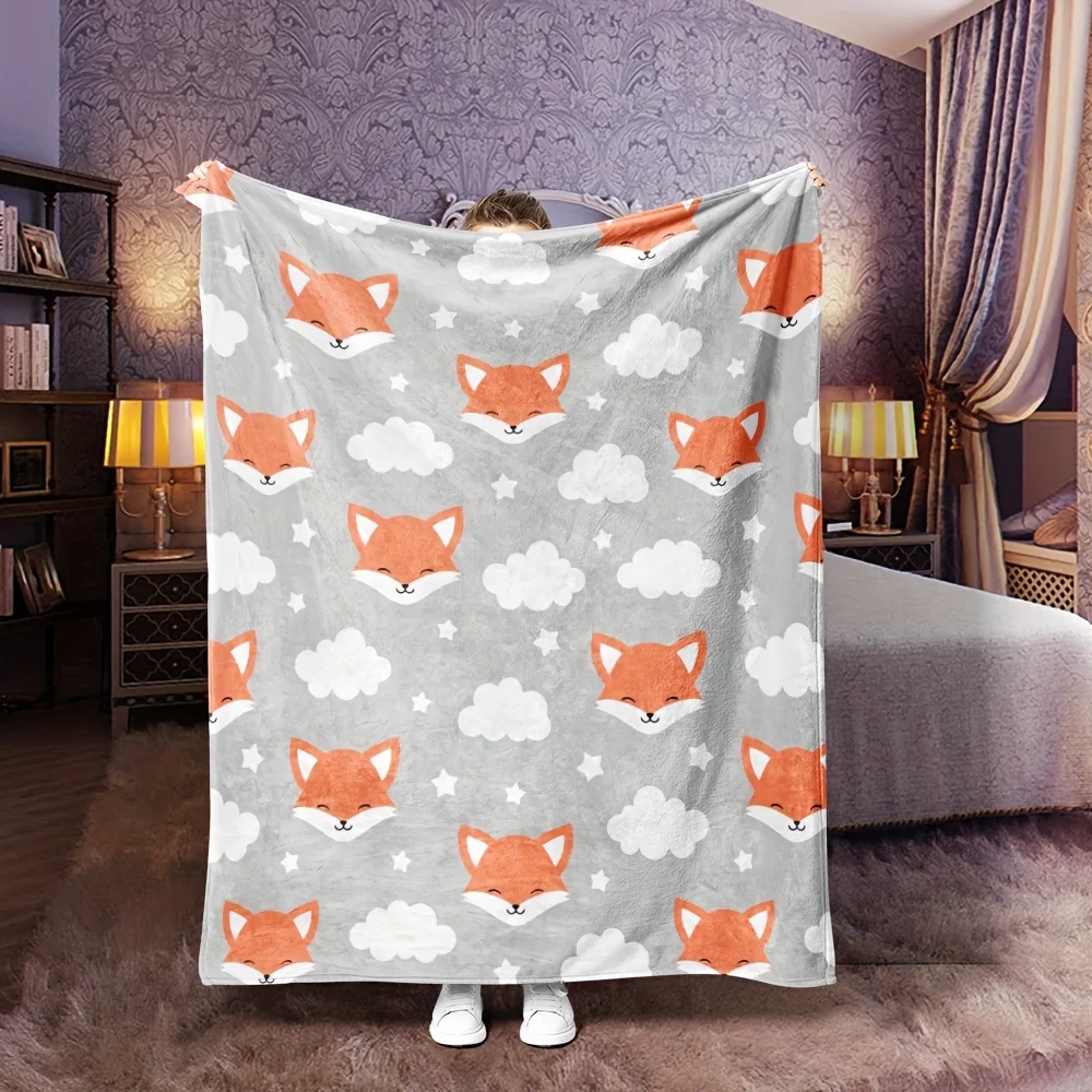 1pc Cute Fox Pattern Blanket, Portable Lightweight Flannel Blanket, Suitable For Sofa, Bed, Travel, Camping, Living Room, Office, Sofa, Chair And Bed - Soft And Warm Gift Blanket Flannel Blanket