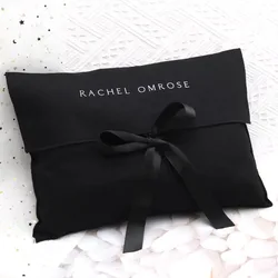 Black Twill Cotton Envelope Packing Bag Wallet Scarf Canvas Storage Dust Sack Recyclable Custom Logo Cotton JewelryBag
