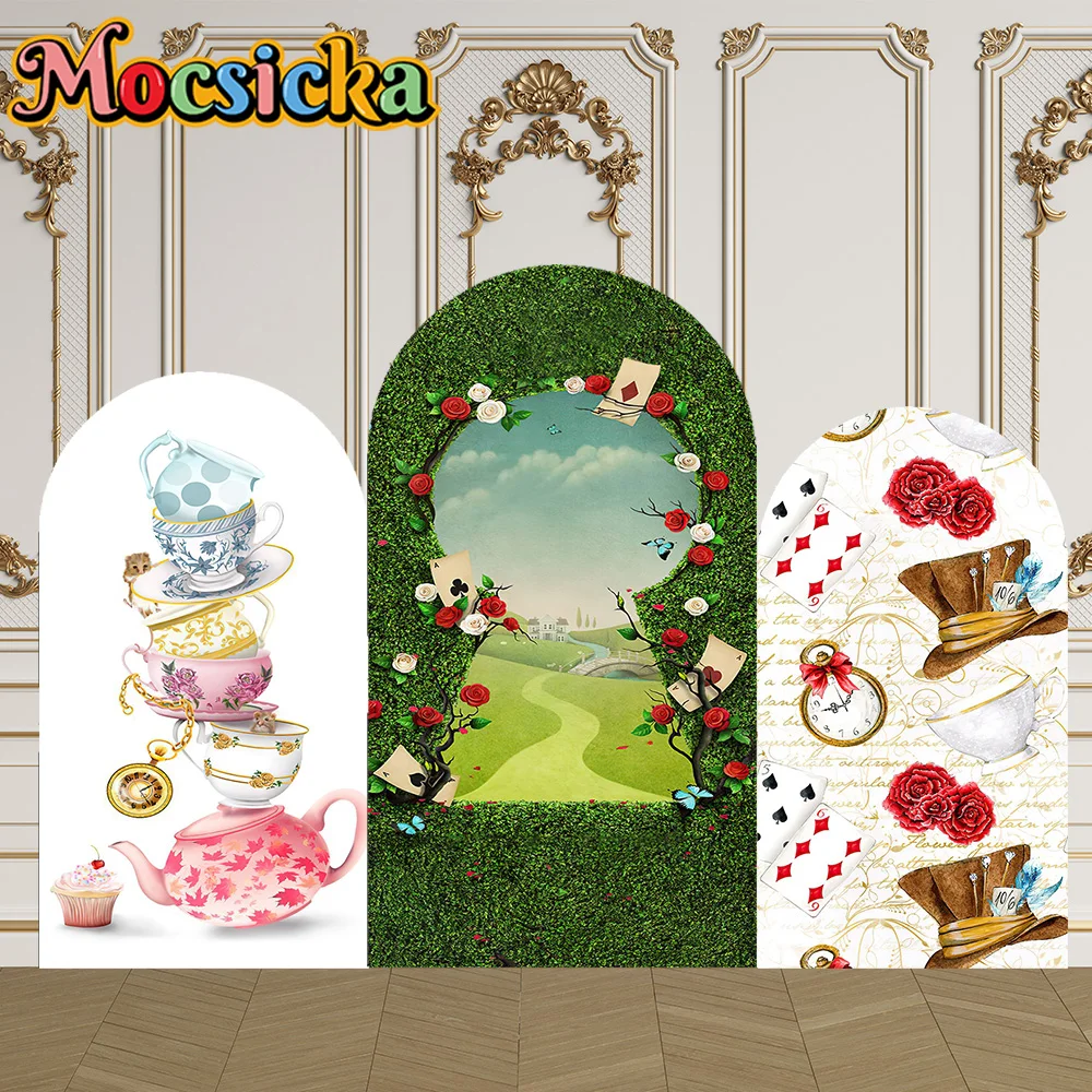 Mocsicka 2-seitige Fußgewölbeabdeckung Alice's Dream World Dekoration Hintergrund Babyparty Bogen Wand Kinder 1. Geburtstag Party Abschlussball