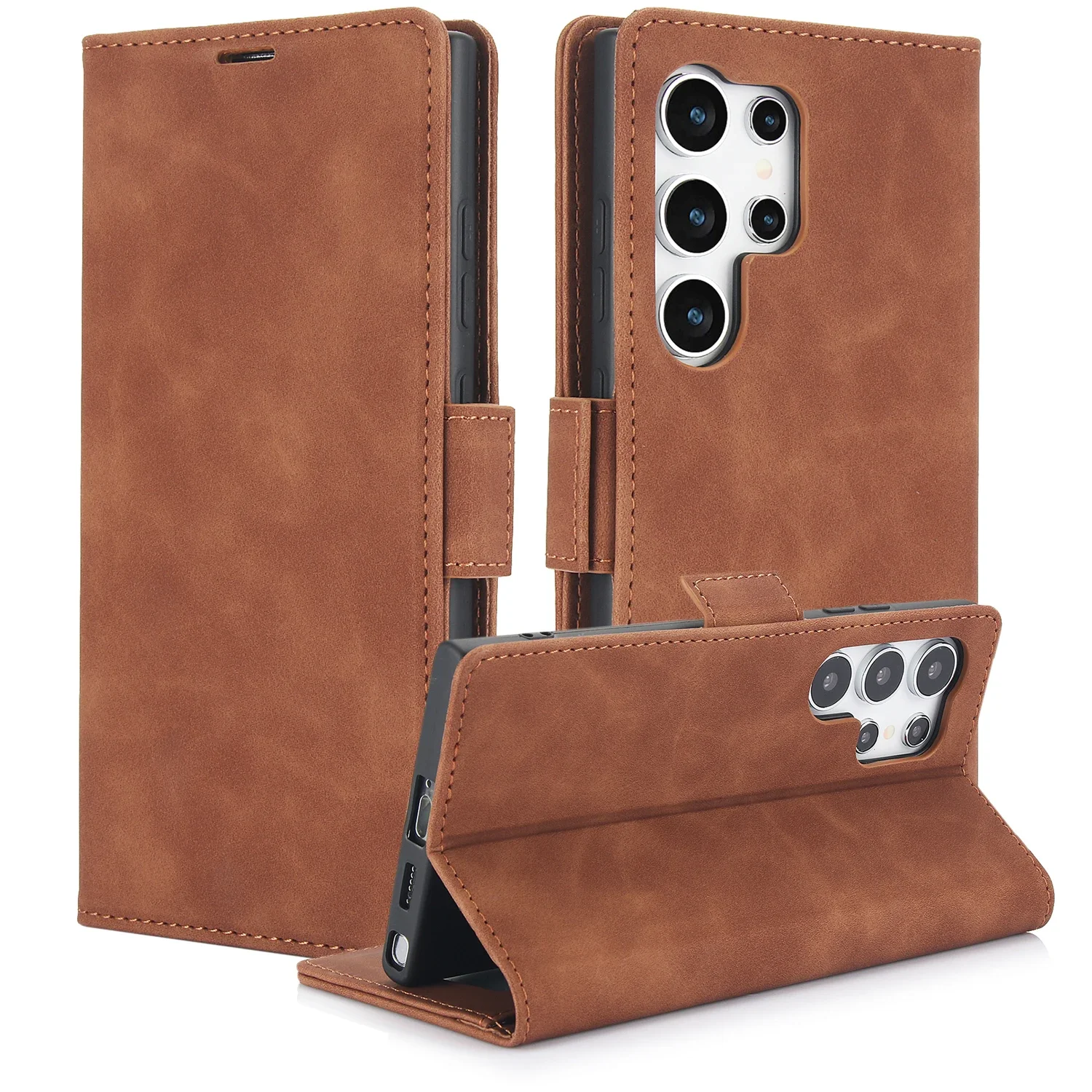 Flip-Leder-Handyhülle für Samsung Galaxy S22 S23 S24 FE S25 Edge S26 Ultra Plus A15 A25 A35 A55 mit Kartenhalter und Brieftaschenfunktion