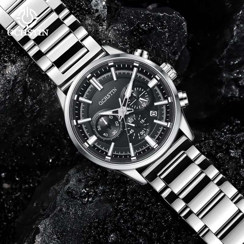 OCHSTIN Pilot Series Men Multi‑Function Quartz Watch Men's Stainless Steel Band Clock Man Waterproof Business Fashion Wrist