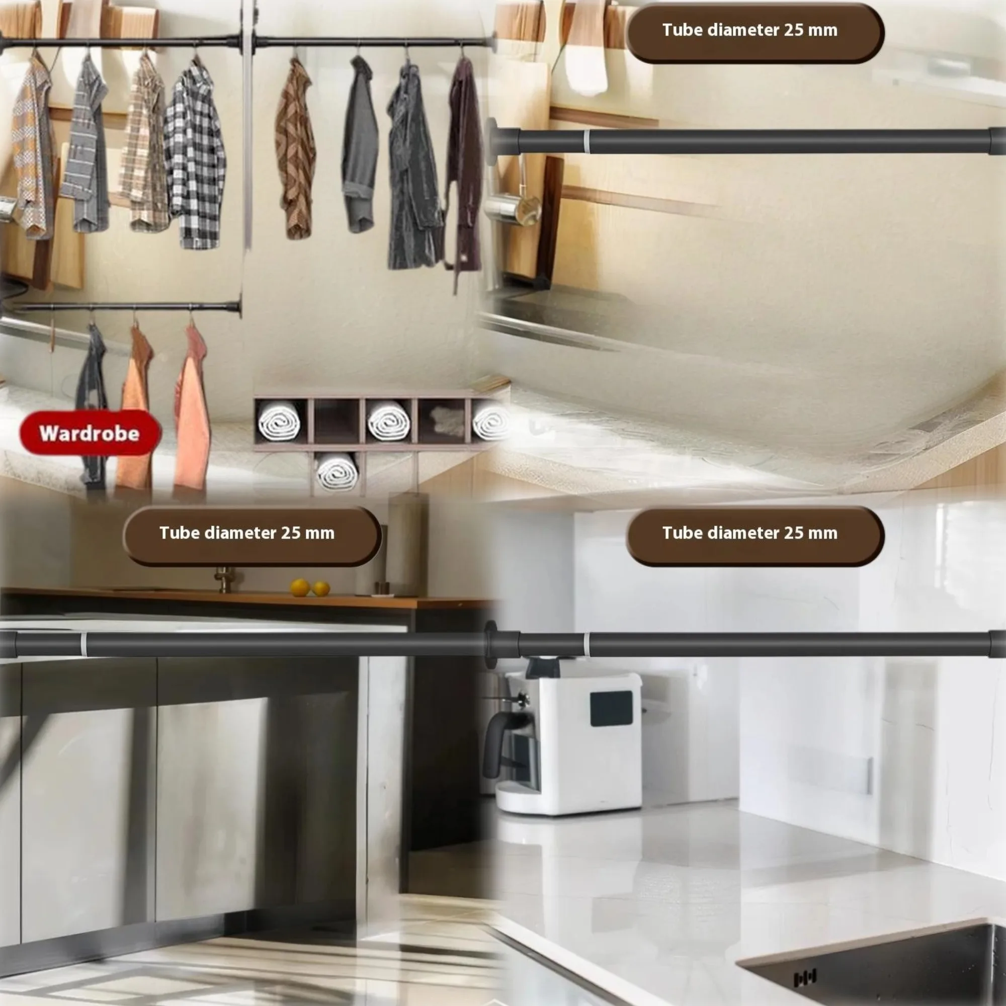 

【MQ124】25mm Punch-free Adjustable Shower Curtain Rod Telescopic Rod Extendable Strong Bearing Clothes Rod Clothes Rail Tube