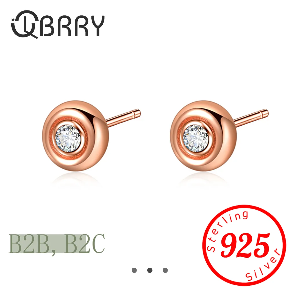 Trendy 925 Sterling silver White Shell Stud Earrings Jewelry For Women Rose Gold Plated CZ Crystal Anniversary Earring